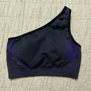 Gymshark WTFlex Seamless One Shoulder Sports Bra - Black/Neptune Purple/Green